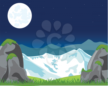 Landscape with mountain in the night.Vector illustration