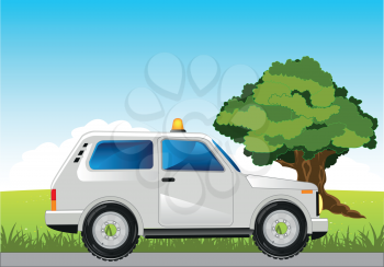 The Passenger car moves on road on nature.Vector illustration