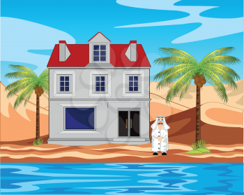The House in desert ashore epidemic deathes.Vector illustration