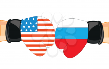 Boxing gloves in colour flag to russia and usa