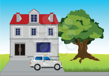 The House mansion and car on nature.Vector illustration