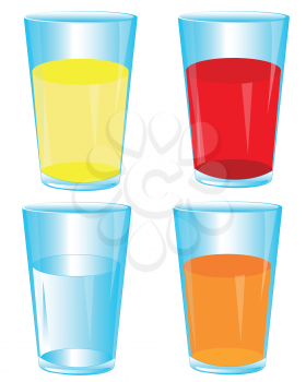 Assortment of juice in glass on white background is insulated
