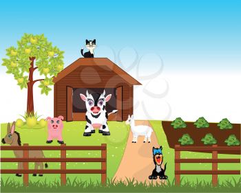 Much pets animal on rural farm.Vector illustration