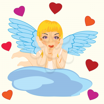 Beautiful girl angel with wing on cloud
