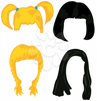 Feminine wigs on white background is insulated