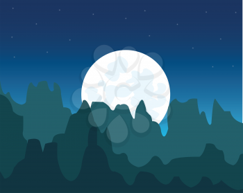 The Night landscape with mountain and moon.Mountains in the night