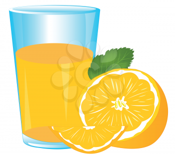 Glass of juice from fruit tangerine on white background