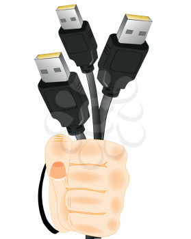 Much cables with connector in hand of the person
