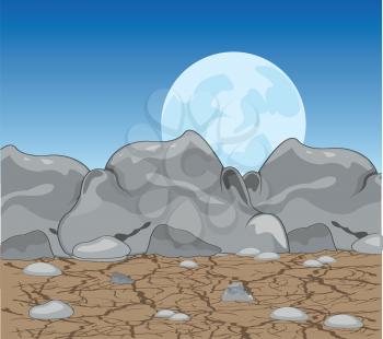 Stone desert at moon in the night