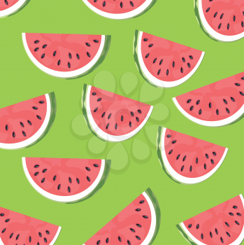 Cut slice of the ripe watermelon on green background