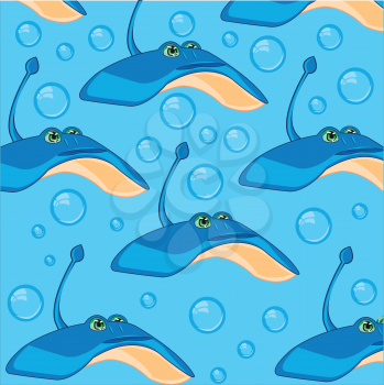 Decorative fish background slope and bladders of the air on turn blue background