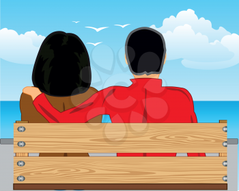 Vector illustration men and women sitting on bench on nature