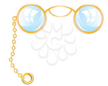 Vector illustration spectacles pince-nez from gild on chain
