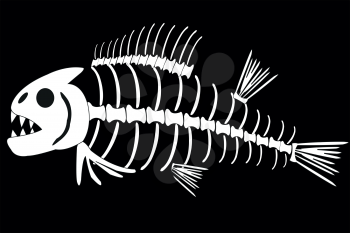 Vector illustration of the skeleton of ravenous fish cartoon