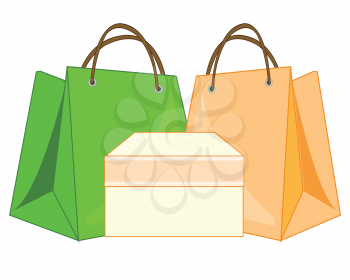 Vector illustration of the bags from package colour and box from paperboard on white background