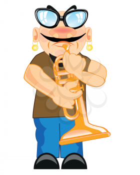 Man plays on music instrument pipe.Vector illustration