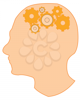 Mechanism in head of the person on white background is insulated