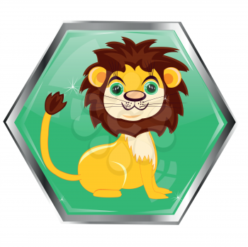 Sign of the zodiac lion on button on white background