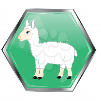 Green button with scene animal sheep on white background