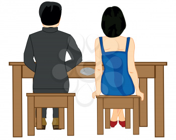 Two persons man and woman sit at the table