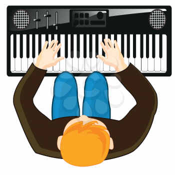 Man musician plays on instrument synthesizer.Vector illustration