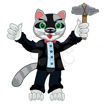 Vector illustration animal racoon with stone gavel and in fashionable suit