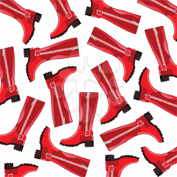 Decorative pattern footwear red feminine boots.Vector illustration