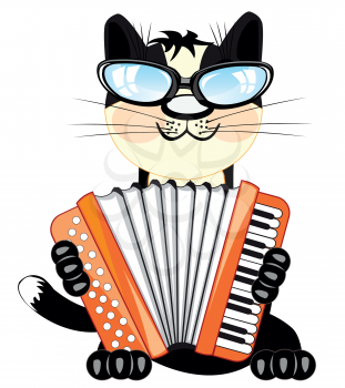 Cartoon animal cat playing on music instrument accordeon