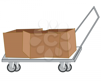 Cardboard boxes on pushcart on white background is insulated