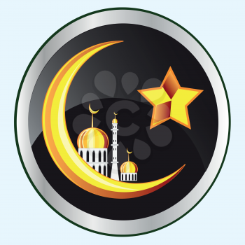 Symbol of the islam on button.Vector illustration
