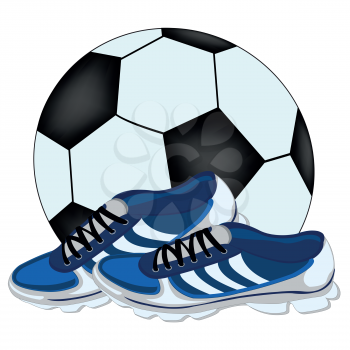 Soccer ball and atheletic footwear on white background is insulated