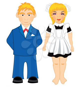 Girl and boy in school form on white background is insulated