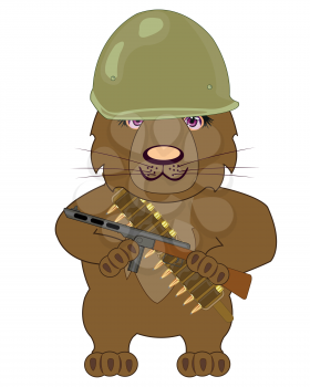 Vector illustration bear with weapon and patron in helmet
