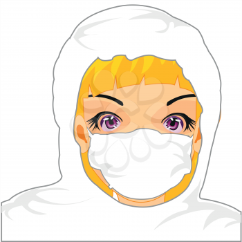 Vector illustration of the girl of the doctor in defensive suit and mask