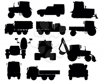Vector illustration of the special cars and tractor silhouettes