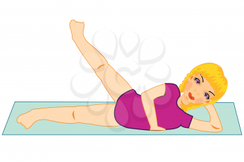 Vector illustration of the young girl doing gymnastic exercise on white background