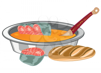 Vector illustration of fish soup fish soup and bread