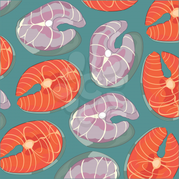 Vector illustration of the decorative pattern of meat white and red fish