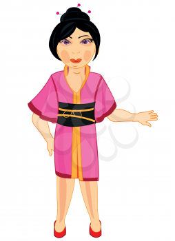 Vector illustration of the cartoon of the japanese girl in national suit kimono