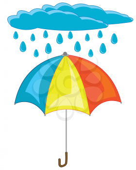 Vector illustration of the varicoloured umbrella and cloud with rain