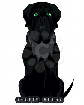 Cartoon of the sitting black dog of the sort mastiff