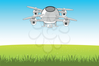 Unmanned flying machine quadcopter with camera flies and removes nature