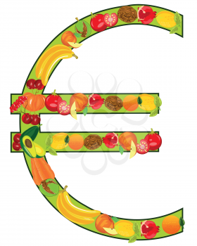 Vector illustration of the sign euro om fruit and vegetables