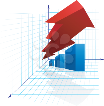 Royalty Free Clipart Image of an Arrow on a Graph Measuring Statistics