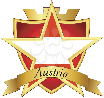Royalty Free Clipart Image of a Gold Star to the Flag of Austria on the Background of the shield