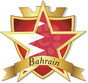 Royalty Free Clipart Image of a Flag of Bahrain on the Background of a Shield