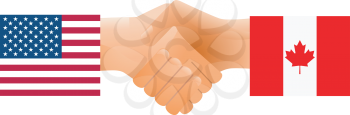 Royalty Free Clipart Image of Hand Icons of United States and Canada Shaking Hands