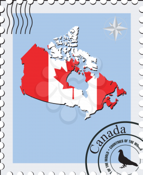 Royalty Free Clipart Image of a Stamp with a Map of Canada