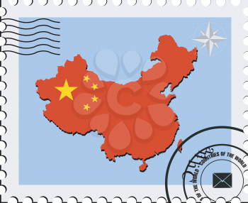 Royalty Free Clipart Image of a Stamp With a Silhouette of China