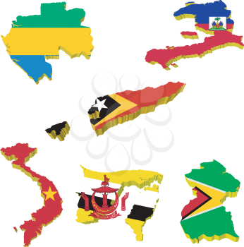 Royalty Free Clipart Image of Maps of Gabon, Haiti, Timor, Vietnam, Guyana, and Brunei